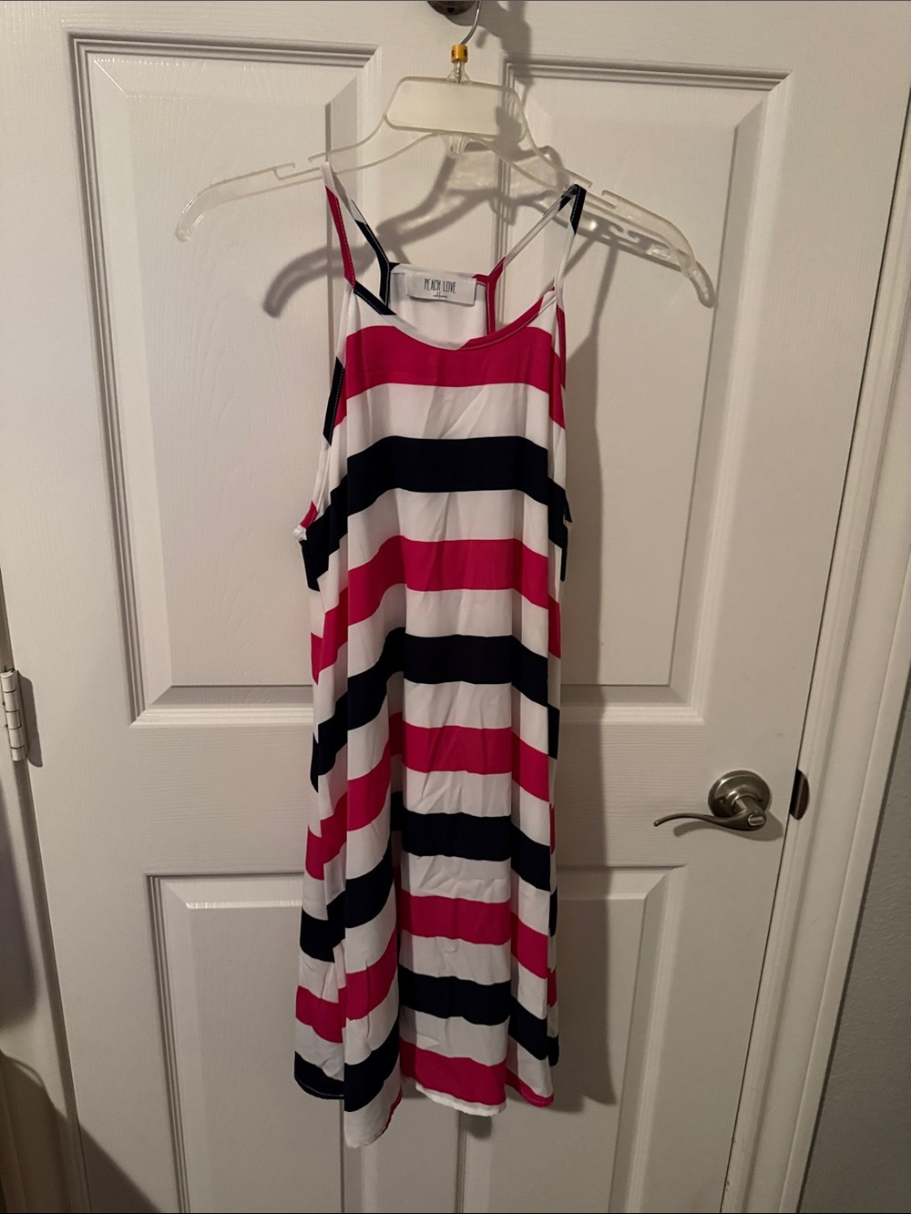 Peach Love California Pink, Navy & White Striped Sundress